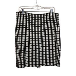 J Crew Womens Windowpane Plaid Pencil Skirt Size 10 Black White Classic Office